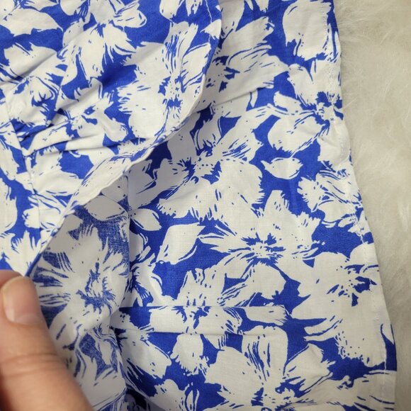 Lulu's Ring in Spring Blue White Floral Print Flutter Sleeve Mini Dress Large - Picture 11 of 14